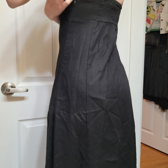 Black linen midi dress with slit - Picture 9 of 12